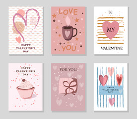 Valentine`s Day card set - hand drawn style.