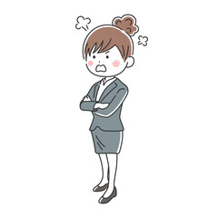 腕組みをして怒っているビジネスウーマンのイラスト