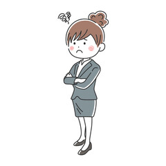 腕組みをして困っているビジネスウーマンのイラスト