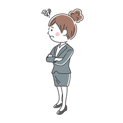腕組みをする困っているビジネスウーマンのイラスト