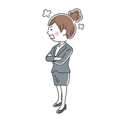 腕組みをして怒っているビジネスウーマンのイラスト