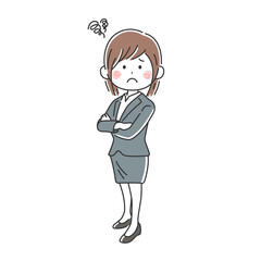 腕組みをして困っているビジネスウーマンのイラスト