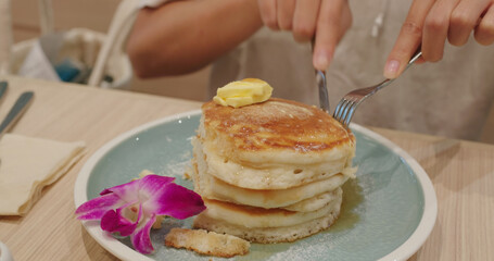Pancake with maple syrup and butter