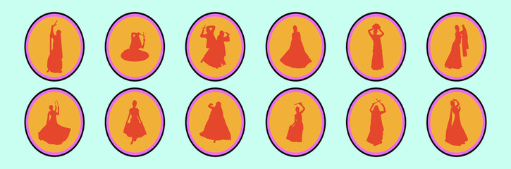 set of india garba dance cartoon icon design template with various models. vector illustration isolated on blue background