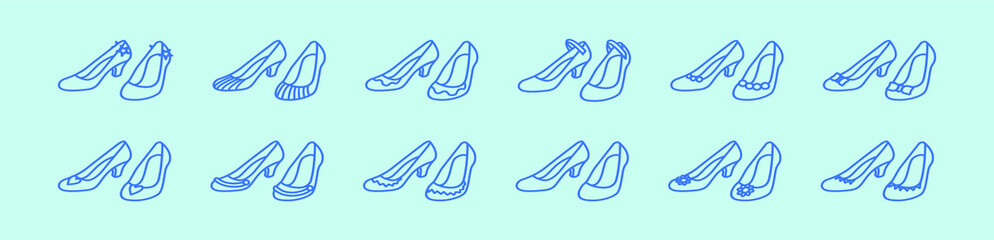 set of ruby shoes cartoon icon design template with various models. vector illustration isolated on blue background