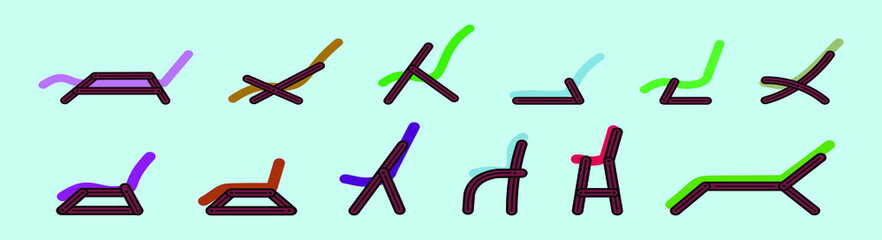 set of lawn chairs cartoon icon design template with various models. vector illustration isolated on blue background