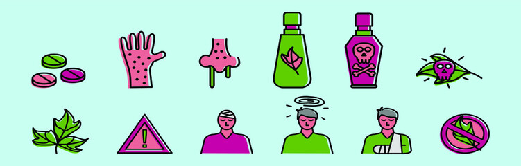 set of poison ivy cartoon icon design template with various models. vector illustration isolated on blue background