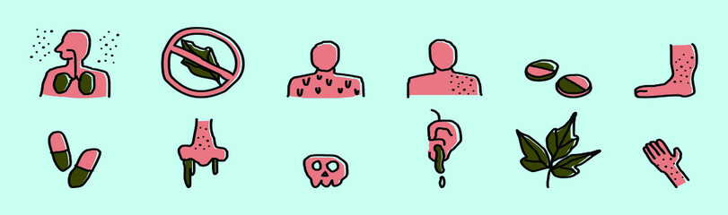 set of poison ivy cartoon icon design template with various models. vector illustration isolated on blue background