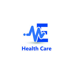 E initial letter for medical clinic with impulse wave signal, heartbeat, equalizer icon. Hospital, radio, art, sound wave, electronic, technology, healthcare logo idea concept