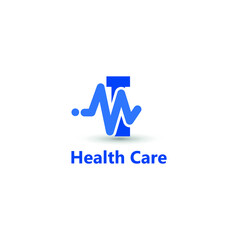 I initial letter for medical clinic with impulse wave signal, heartbeat, equalizer icon. Hospital, radio, art, sound wave, electronic, technology, healthcare logo idea concept