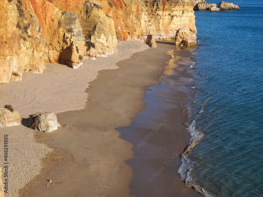 Wall mural Aerial view of Praia Alemao in Portimao at the Algarve coast of Portugal