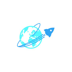 World globe Rocket Logo Design Graphic Concept