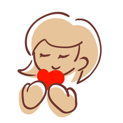 赤いハートを両手で持っている女性のイラスト