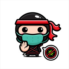 cute ninja character design wearing a mask against the virus