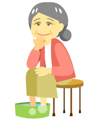 自宅で足湯をするおばあちゃん01※Affinity Designerにて作成