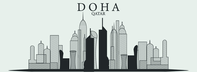 Fototapeta na wymiar Doha, Qatar building, vector illustration.
