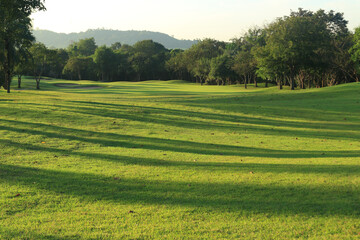 beautiful golf course at the sunset, sunrise time. , morning time