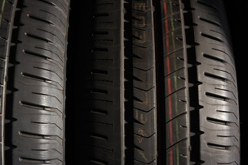 tires of car or vehicle standing in shop