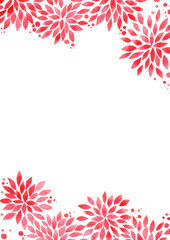 Red chrysanthemums flower watercolor frame for decoration on Chinese new year and oriental art design theme.