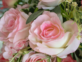 Pink rose In a vase on the table.