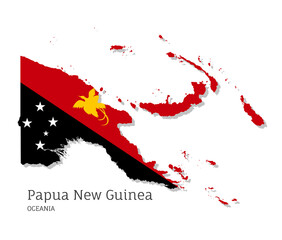 Map of Papua New Guinea with national flag. Highly detailed editable map of Oceania country territory borders. Political or geographical design vector illustration on white background