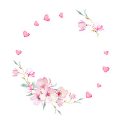 Obraz na płótnie Canvas Floral wreath for Valentine's day with beautiful sakura flowers