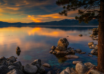 A beautiful landscape image of Lake Tahoe at sunset.