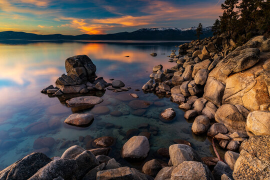 A beautiful landscape image of Lake Tahoe at sunset.