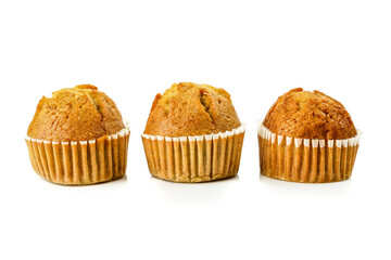 Banana muffin cupcakes isolated on white background.sweet dessert bakery.