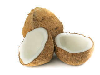 Coconut or Coconut pieces isolated on white background. Pure Coconut oil from Tropical fruit