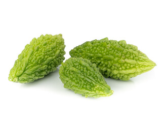 Balsam apple, Bitter cucumber, Bitter gourd, Balsam pear (momordica charantia) isolated on white background.