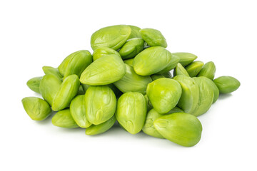 Parkia speciosa seeds, Sato seeds, bitter bean isolated on white background.Thai vegetable food