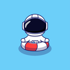 Cute astronaut swimming with rubber ring