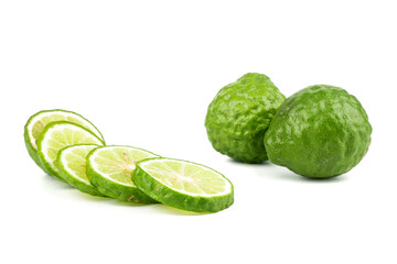 fresh bergamot fruit, Kaffir Lime, Citrus bergamia with leaf isolated on white background