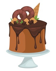 Chocolate cake with donuts and ice cream cone
