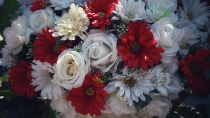 christmas wreath with ribbon and poinsettia