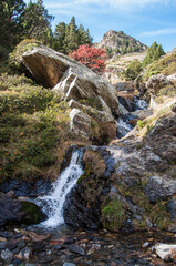 Río alpino en el valle de Núria en los Pirineos