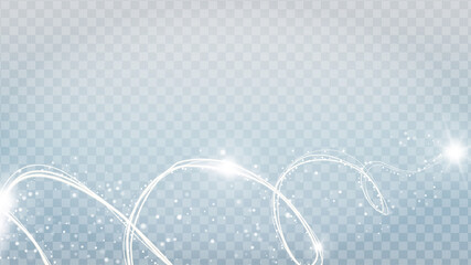 Glowing lights and lines on a transparent background. Airborne particle effects. Colored. Vector Illustration