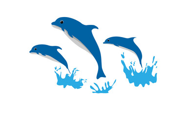 cute dolphin fish happy jumping isolated white background vector illustration