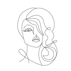 Continuous Line Drawing Woman Portrait. Beauty woman face one line drawing art.  Trendy one line draw design vector illustration