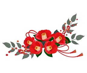 赤い椿の花の正月飾り