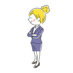 腕組みをする笑顔の白人ビジネスウーマンのイラスト