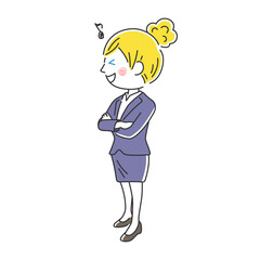 腕組みをする笑顔の白人ビジネスウーマンのイラスト