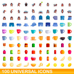 100 universal icons set. Cartoon illustration of 100 universal icons vector set isolated on white background