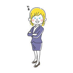 腕組みをする笑顔の白人ビジネスウーマンのイラスト