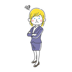 腕組みをして困っている白人ビジネスウーマンのイラスト