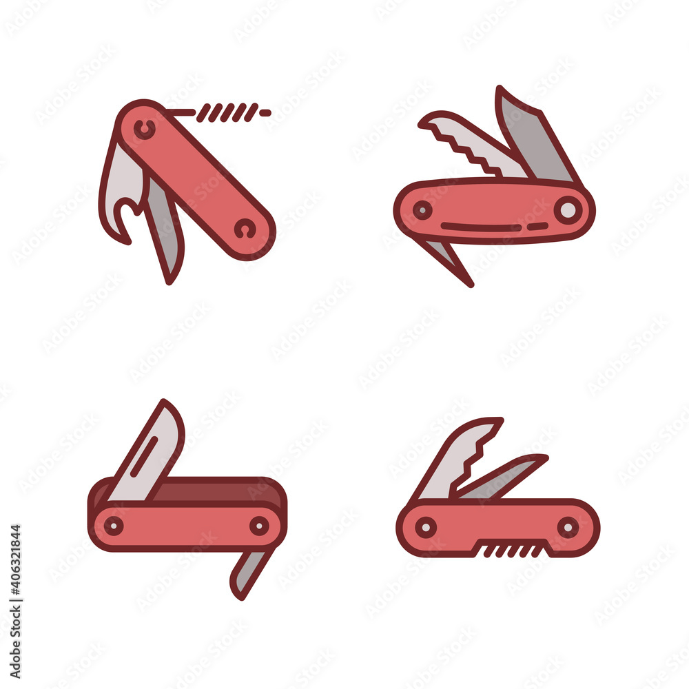 Poster penknife icons set. outline set of penknife vector icons for web design isolated on white background