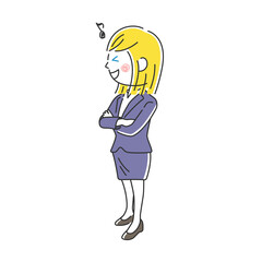 腕組みをする笑顔の白人ビジネスウーマンのイラスト