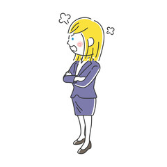 腕組みをして怒っている白人ビジネスウーマンのイラスト
