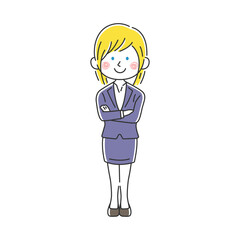 腕組みをする笑顔の白人ビジネスウーマンのイラスト